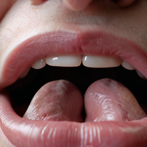 Home 4 ** Close-up of a person's mouth articulating sounds, possibly with a visual aid showing tongue and lip positions. Focus on clarity and phonetic precision.
**