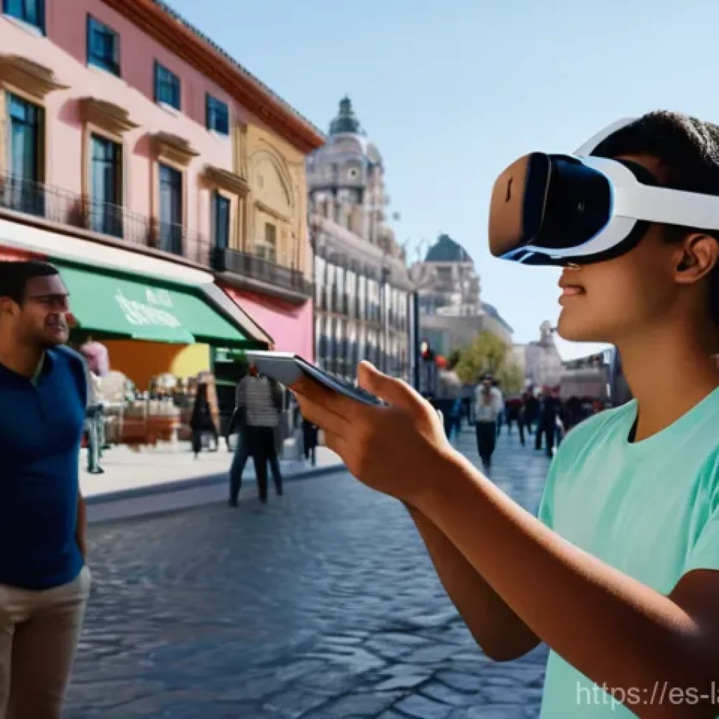 언어 교육에서의 국제학술 대회 - **Immersive AI Language Learning Experience:**
    A medium shot of a diverse young adult, approxima...