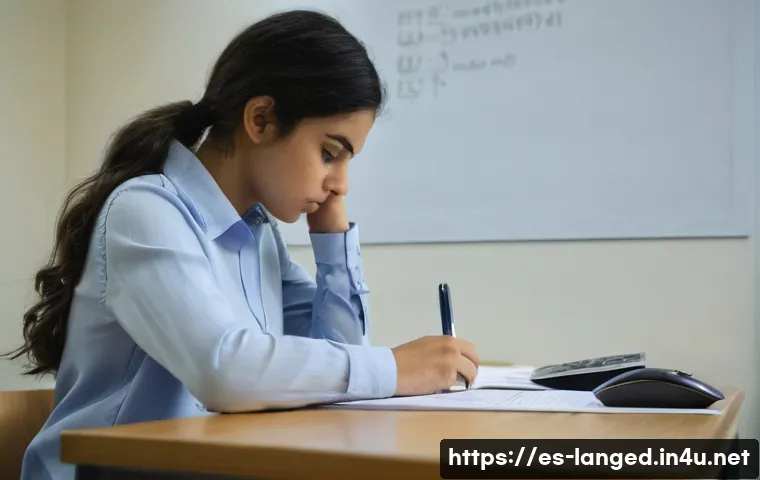 언어 교육에서의 표준화된 평가 - **"The Weight of Formal Assessment"**: A young woman, 22-25 years old, with dark hair and olive skin...