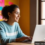 Home 20 언어 교육에서의 심리학적 접근 - A focused young adult woman studying a new language at home, surrounded by colorful sticky notes wit...