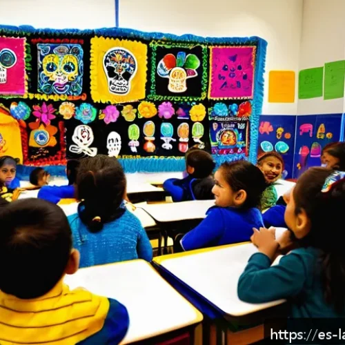 Home 30 언어 교육에서의 교차 문화 교육 - A lively classroom scene in a Latin American school where a diverse group of students joyfully celeb...